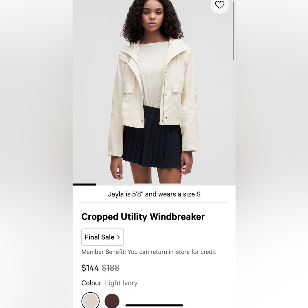 NWT Lululemon cropped utility windbreaker Light Ivory size Small